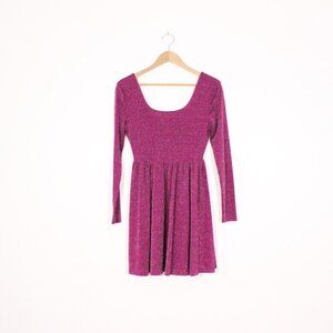 *g21 Purple Sparkle Open Back Long Sleeve Dress